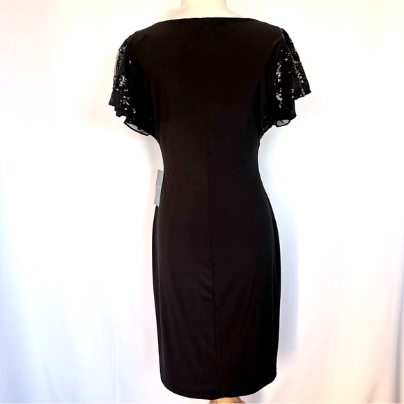 LAUREN RALPH LAUREN EVENING BLACK EMBELLISHED FLUTTER SLEEVE PARTY DRESS NWT 10 - Picture 4 of 14